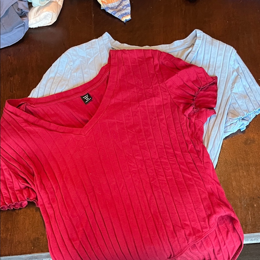 SHEIN V-Neck Red and Gray Ribbed Bodysuits